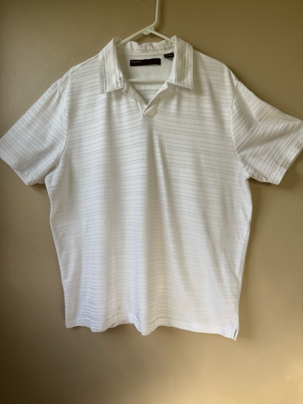 Perry Ellis White Striped-Texture Short Sleeve Polo (105